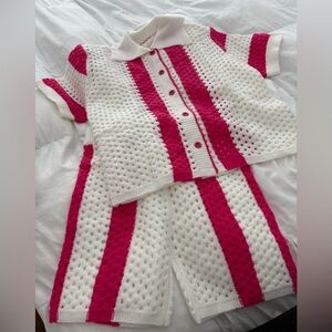 Pink and White Striped Knit Set bathing suit cover up / beach cover set